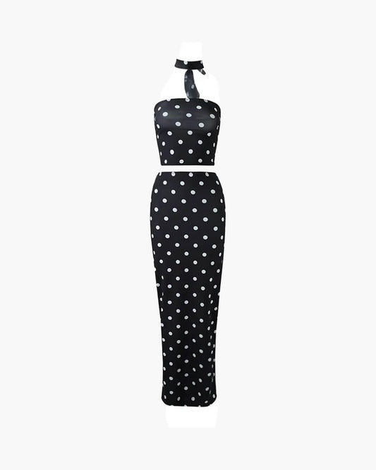 SOKYND Florentine Dot Print Strapless Two - Piece Set SetBlackS