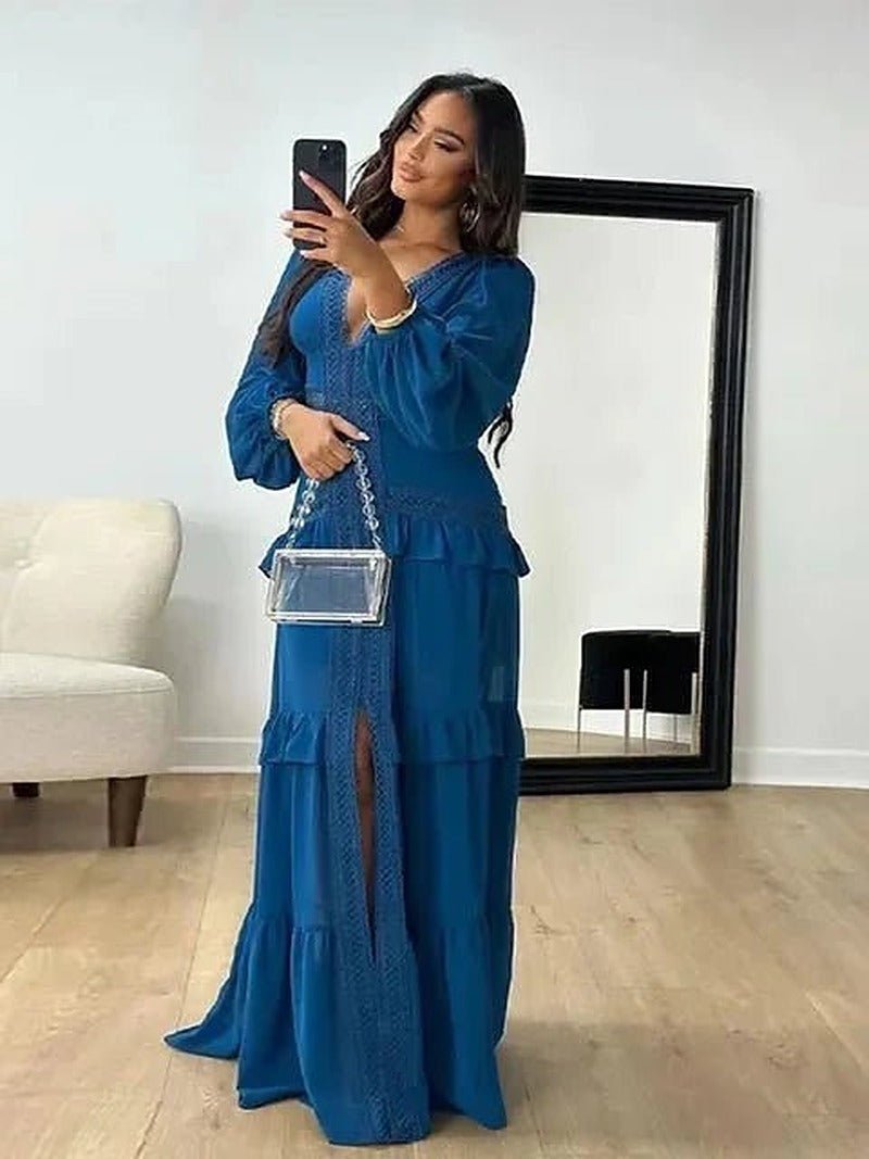 SOKYND Gemma Deep V-Neck Ruffle Maxi Dress DressesSOKYND-360279-NAV-S-37335Navy BlueS