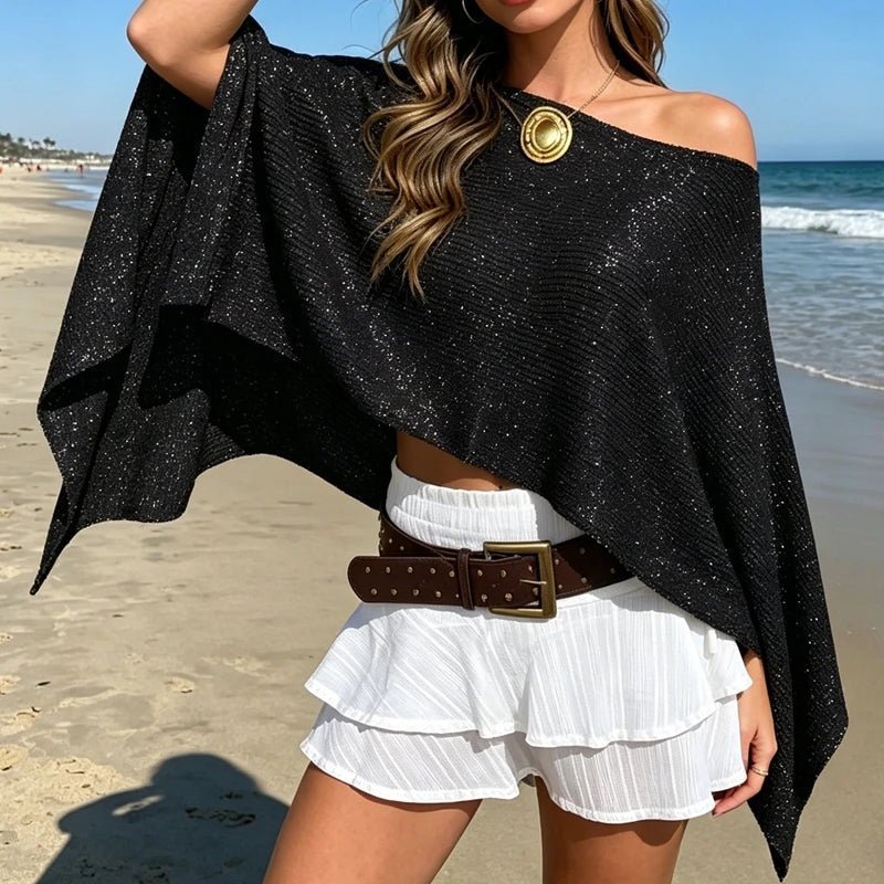 SOKYND Gisele Shimmer Off-Shoulder Cape CapeSOKYND-755991-BLA-OS-40951Black