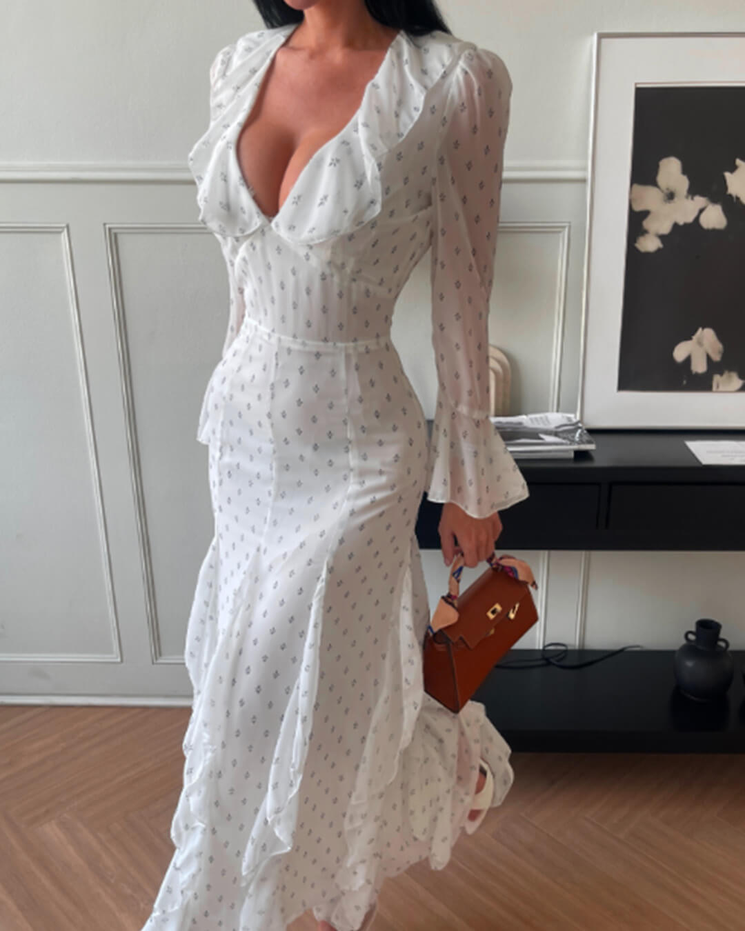 SOKYND Gloria Flared Sleeve Ruffle Maxi Dress DressWhiteS