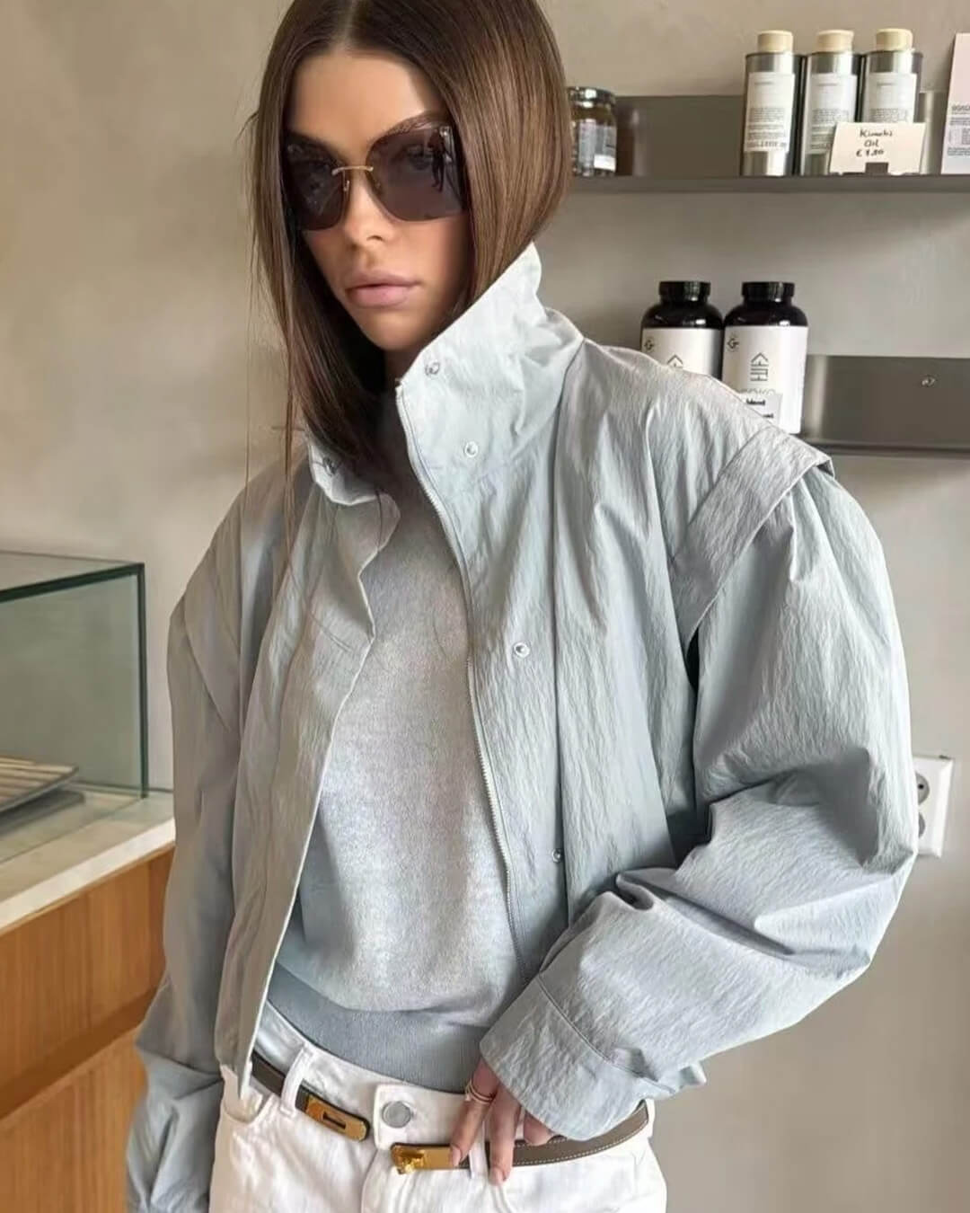 SOKYND Halia High Collar Cropped Jacket Coats & JacketsLight BlueM