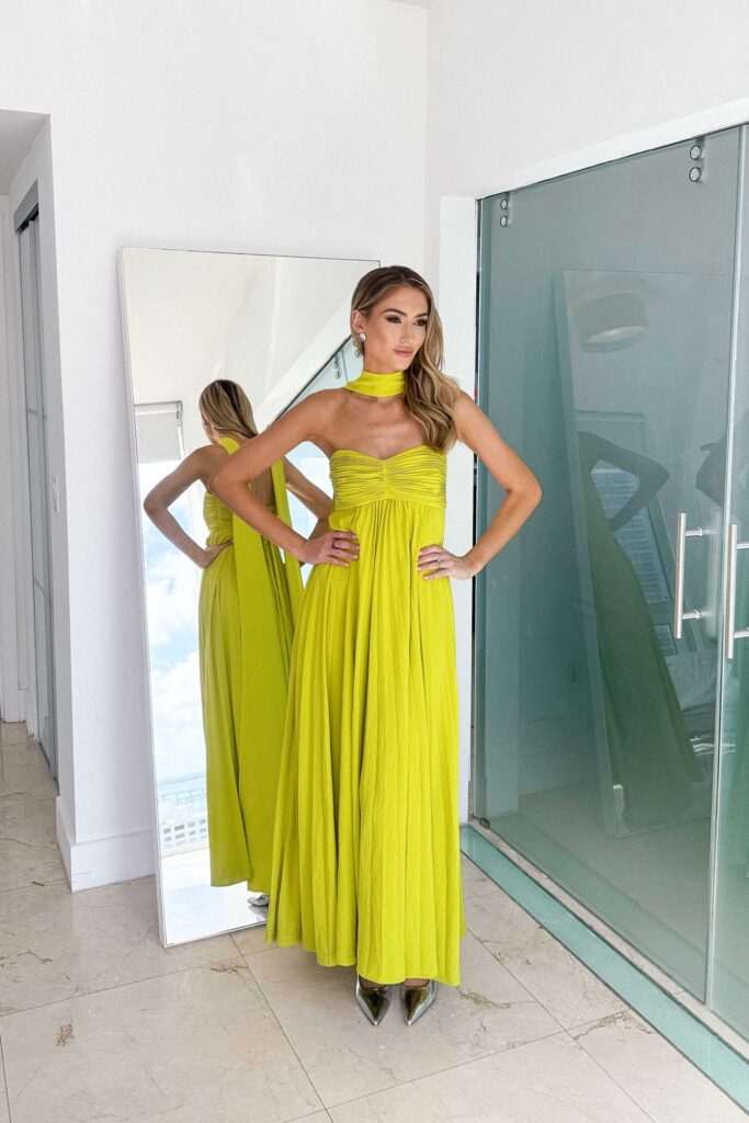 SOKYND Helen Halter Ruched Maxi Dress DressSOKYND-947863-LIM-M-78231Lime YellowM