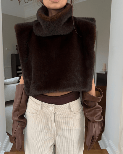 SOKYND Ivonne Faux Fur Turtleneck Vest Vestsdb1767625273836282471BrownS