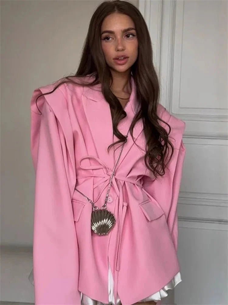 SOKYND Jacinta Wide Sleeve Belted Blazer Coats & JacketsPinkS