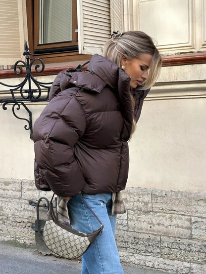SOKYND Jaliyah Short Hooded Puffer Jacket Coats & JacketsDn1767356248750275077BrownL