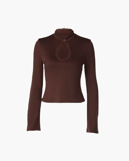 SOKYND Jasmin High Neck Keyhole Blouse BlouseSOKYND-351575-BRO-S-81367BrownS
