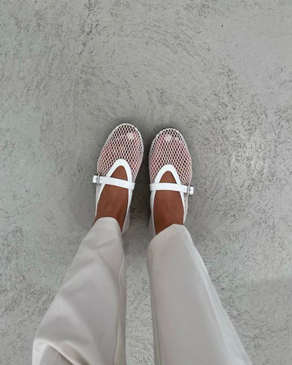 SOKYND Jessica Mesh Ballet Flats ShoesWhite36