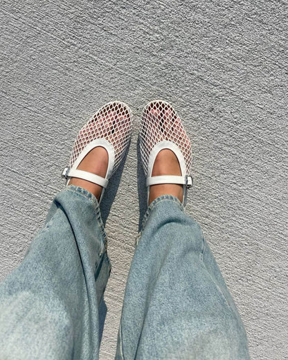 SOKYND Jessica Mesh Ballet Flats ShoesWhite36