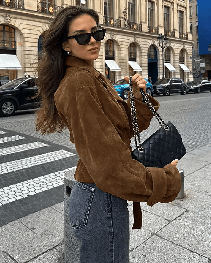 SOKYND Joanna Faux Suede Belted Wrap Jacket JacketSOKYND-270231-BRO-M-90455BrownM
