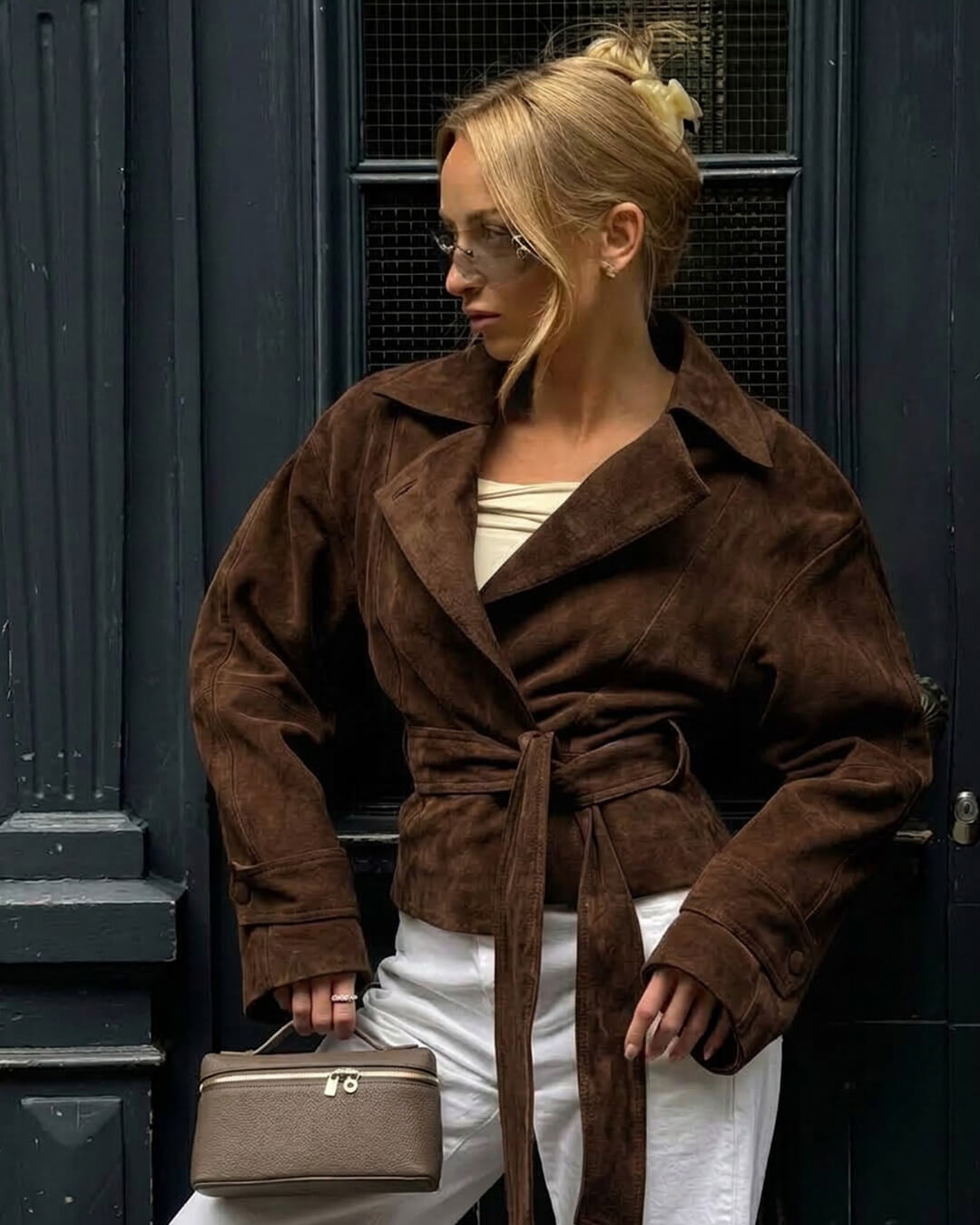 SOKYND Joanna Faux Suede Belted Wrap Jacket JacketSOKYND-270231-BRO-S-57687BrownS