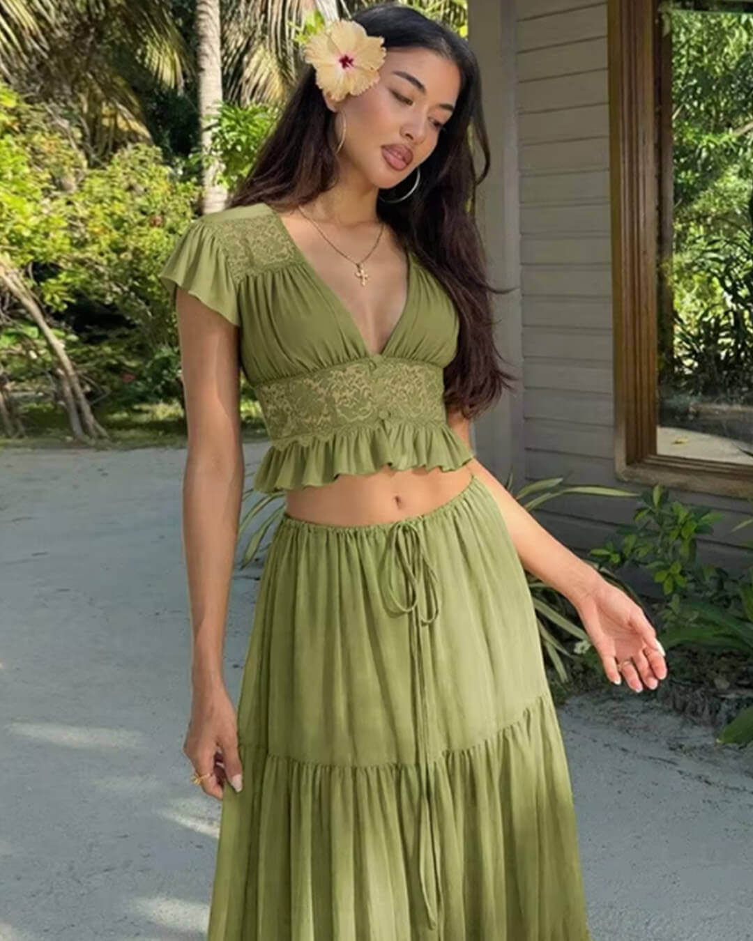 SOKYND Juliana Lace Chiffon Set Matching SetsSOKYND-243927-GRE-XS-45751GreenXS