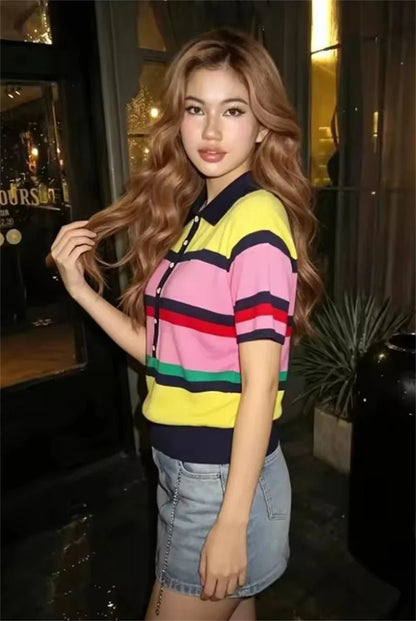 SOKYND Katie Colorblock Polo Knit Top TopSOKYND-324951-L-OS-92727L