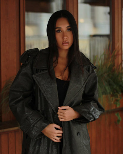 SOKYND Kelly Long Leather Moto Jacket JacketSOKYND-463447-KHA-S-14295KhakiS