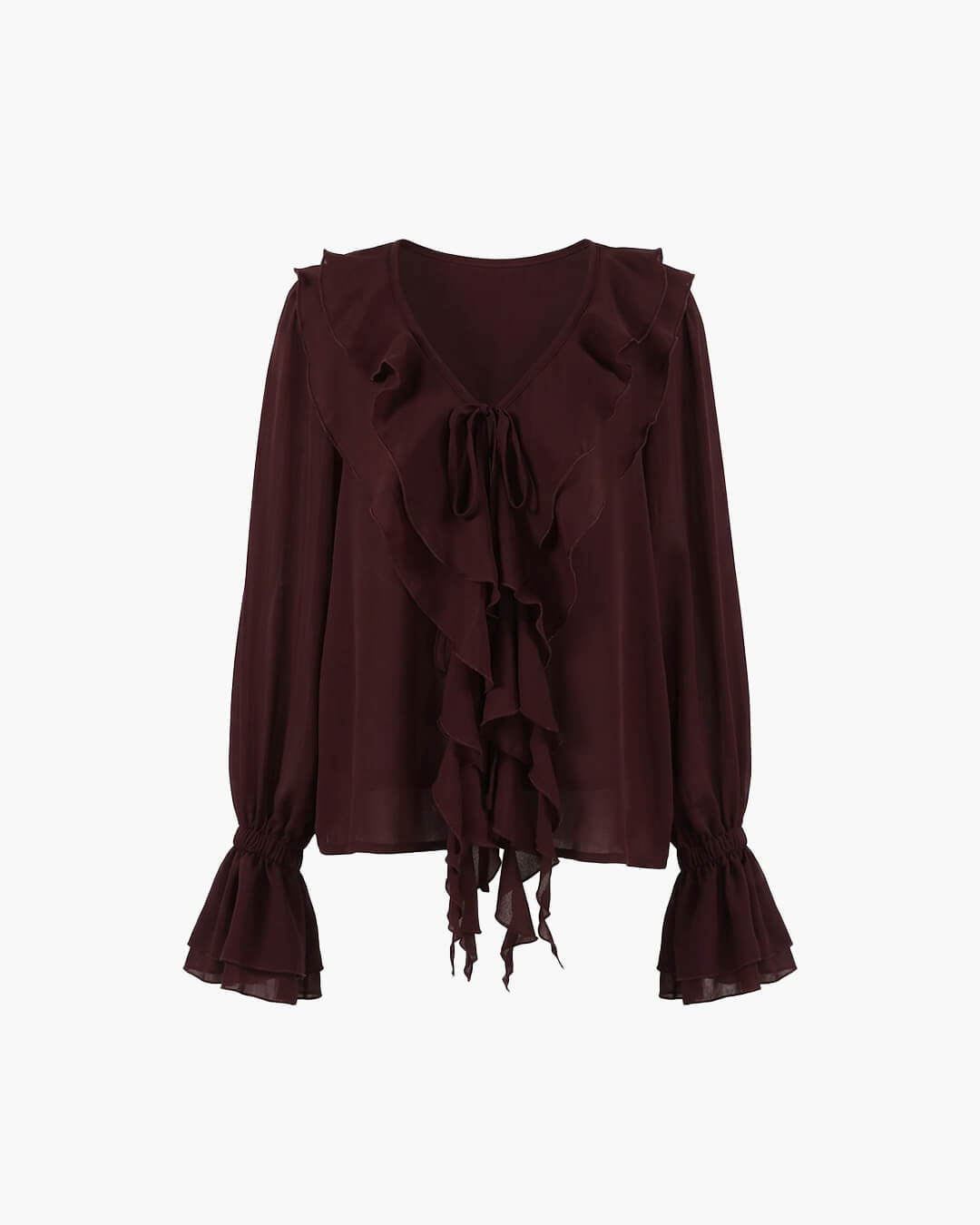 SOKYND Kelly Tie Neck Ruffled Blouse BlouseSOKYND-287383-BUR-M-30391BurgundyM
