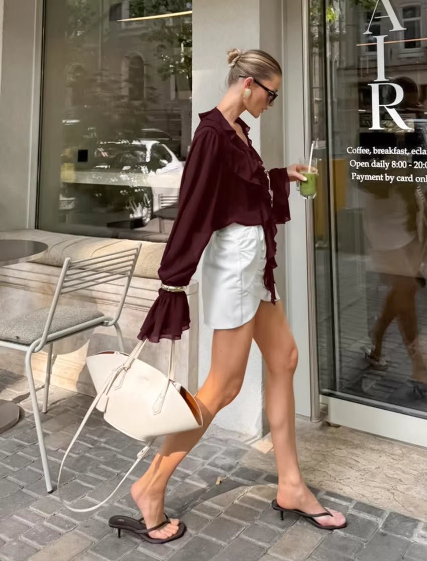 SOKYND Kelly Tie Neck Ruffled Blouse BlouseSOKYND-287383-BUR-M-30391BurgundyM