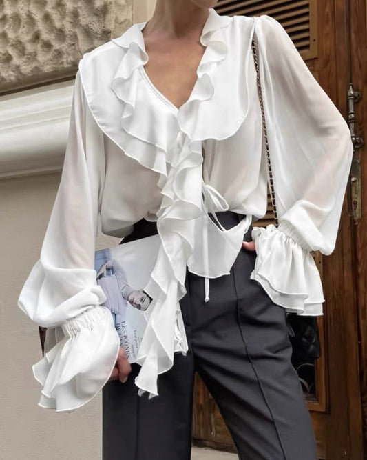 Kelly Tie Neck Ruffled Blouse
