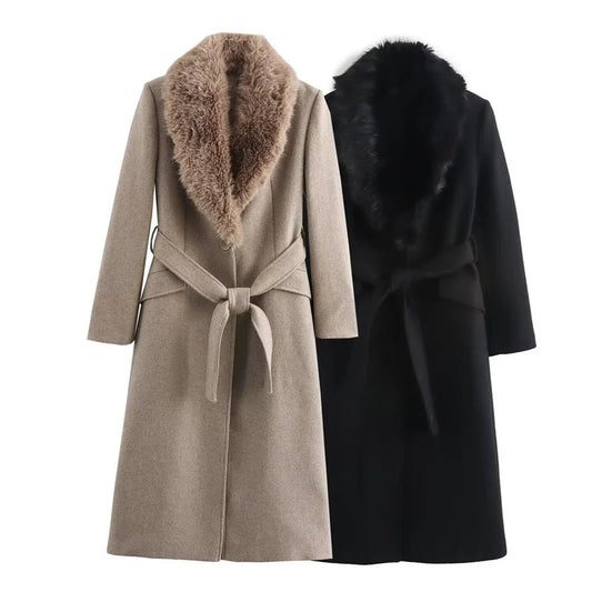 SOKYND Kirsty Faux Fur Collar Maxi Coat Coats & JacketsVt1767625273835803534BlackL