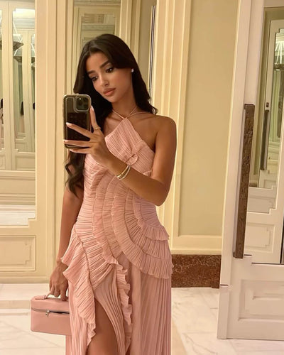 SOKYND Kris Halter Strap Ruffled Tule Dress DresseszY1772777205896116975PinkXS