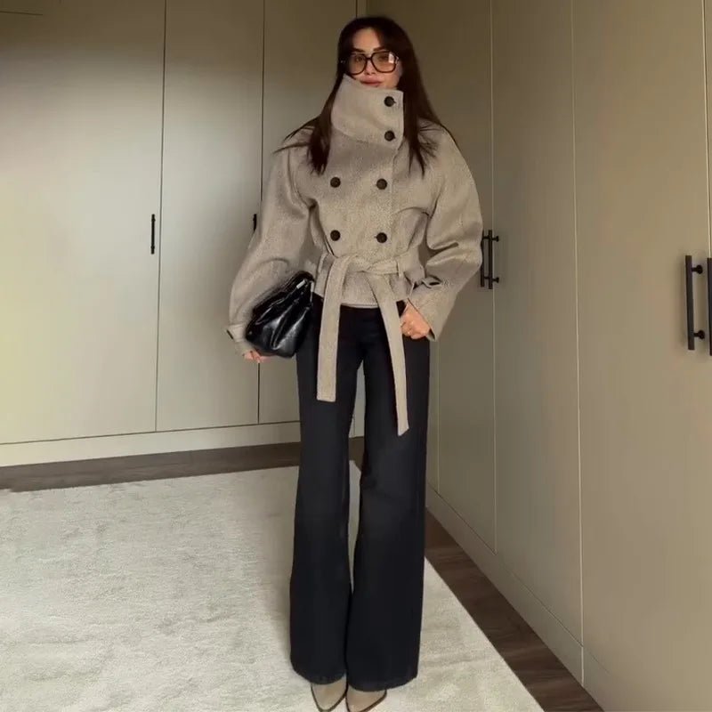 SOKYND Laura Belted Funnel Neck Coat CoatSOKYND-884631-BEI-L-32823BeigeL