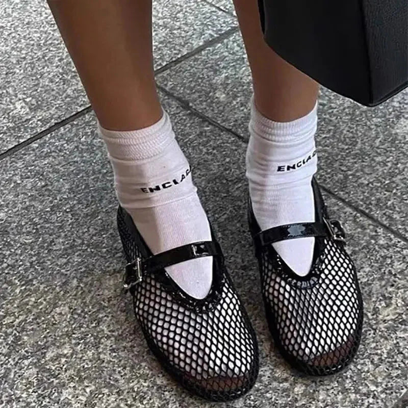 SOKYND Laura Mesh Ballet Flats ShoesBlack35