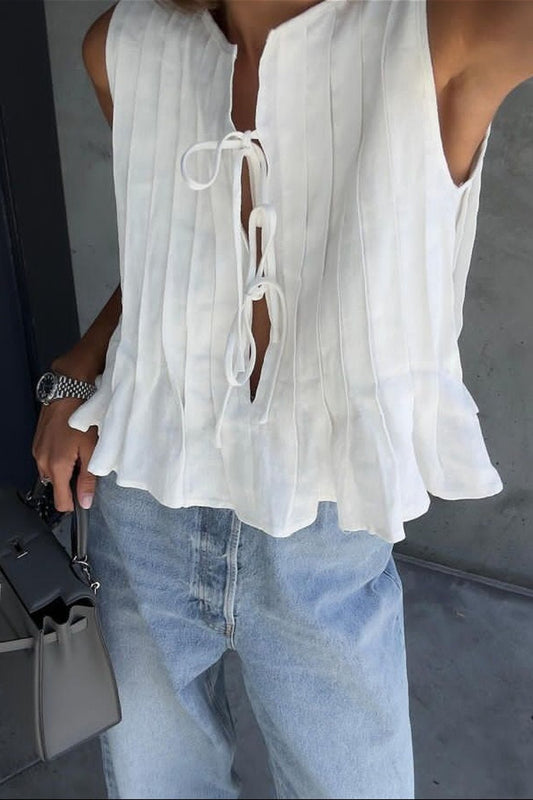 SOKYND Liesel Ruffle Hem Tie - Front Top BlouseWhiteS