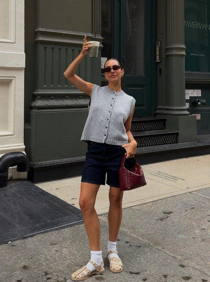 SOKYND Linda Button Front Knit Cardigan Vest CardiganSOKYND-293335-GRE-L-62103GreyL