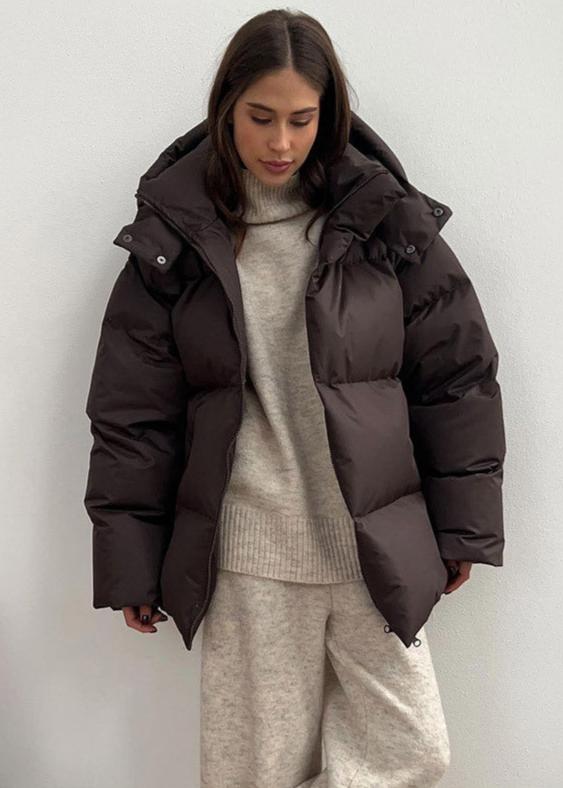 SOKYND Lola Oversized Puffer Jacket with Detachable Hood JacketSOKYND-468055-BRO-M-50167BrownM