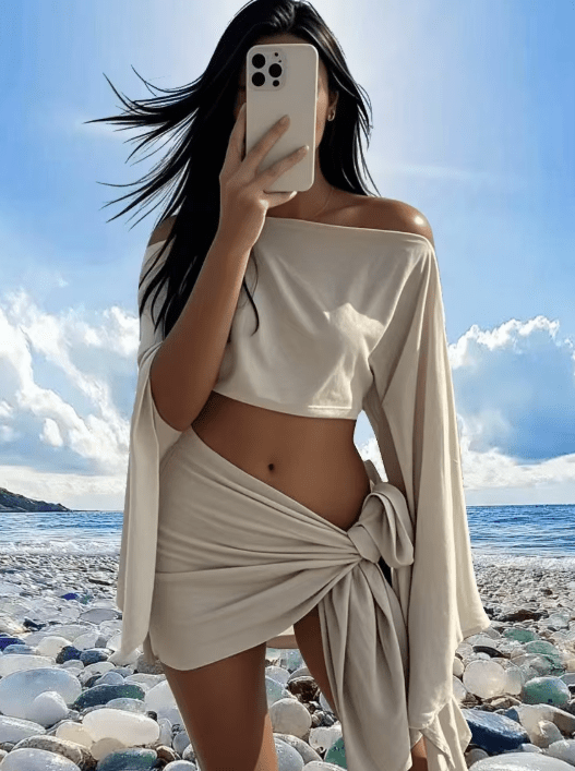 SOKYND Lucia Sarong & Off-Shoulder Top Set Matching SetsCO1772580086487920651BeigeS