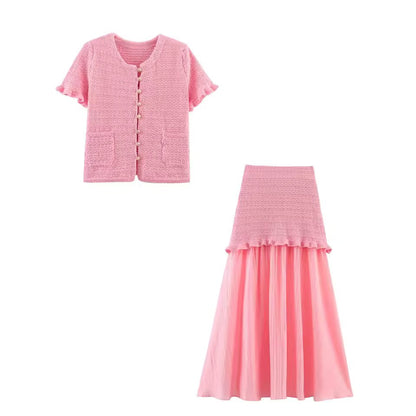 SOKYND Luella Knitted Tank Pleated Skirt Set Matching SetsBeige SkirtS