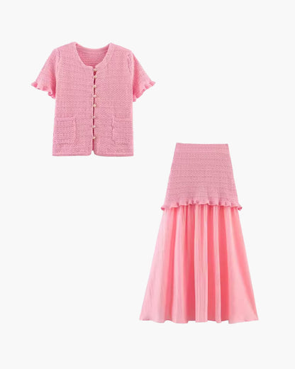 SOKYND Luella Knitted Tank Pleated Skirt Set Matching SetsBeige SkirtS