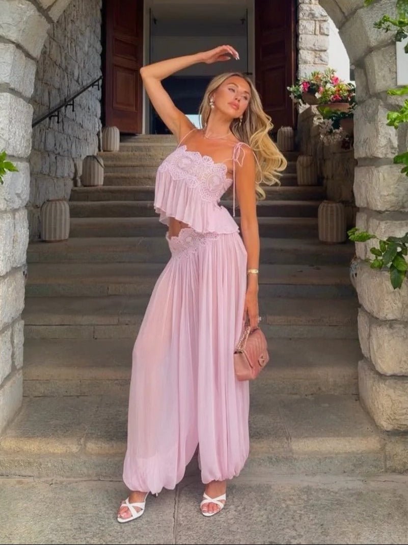 SOKYND Luna Lace Chiffon Pant Set Matching SetsSOKYND-149975-PIN-S-86231PinkS