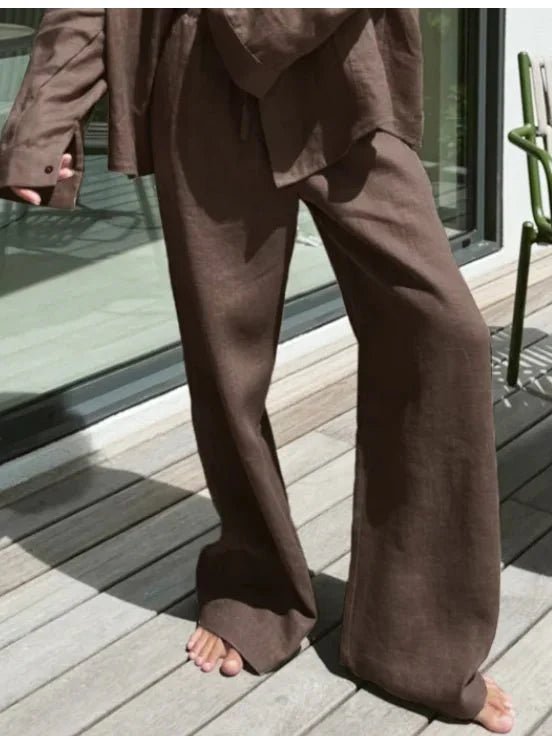 SOKYND Mabel Wide Leg Linen Pants BottomsBrownM