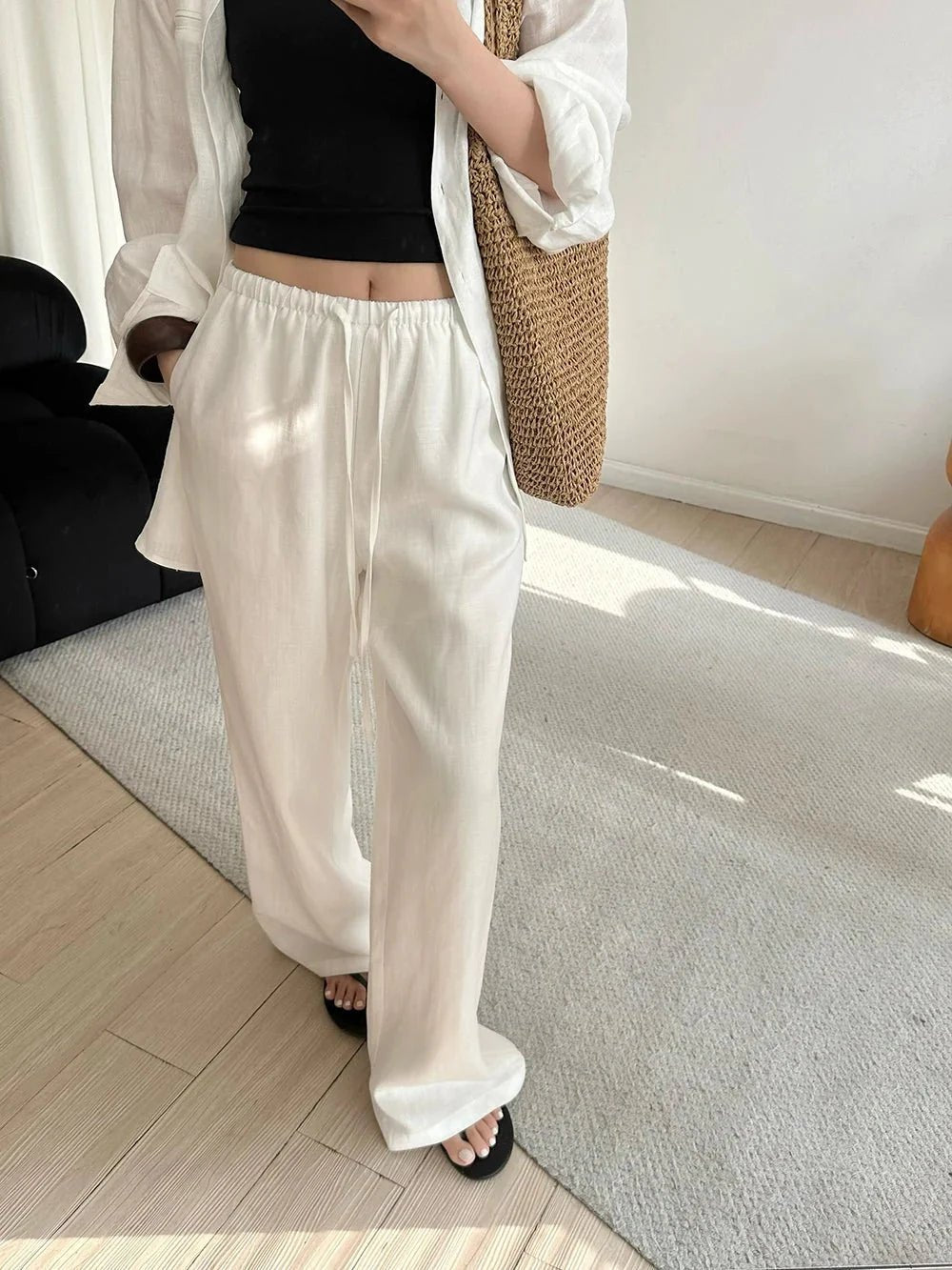SOKYND Mabel Wide Leg Linen Pants BottomsWhiteXL
