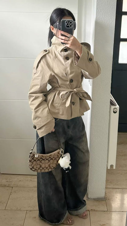 SOKYND Mara Stand Collar Crop Trenchcoat Coats & JacketsXA1774219786663624301BeigeS
