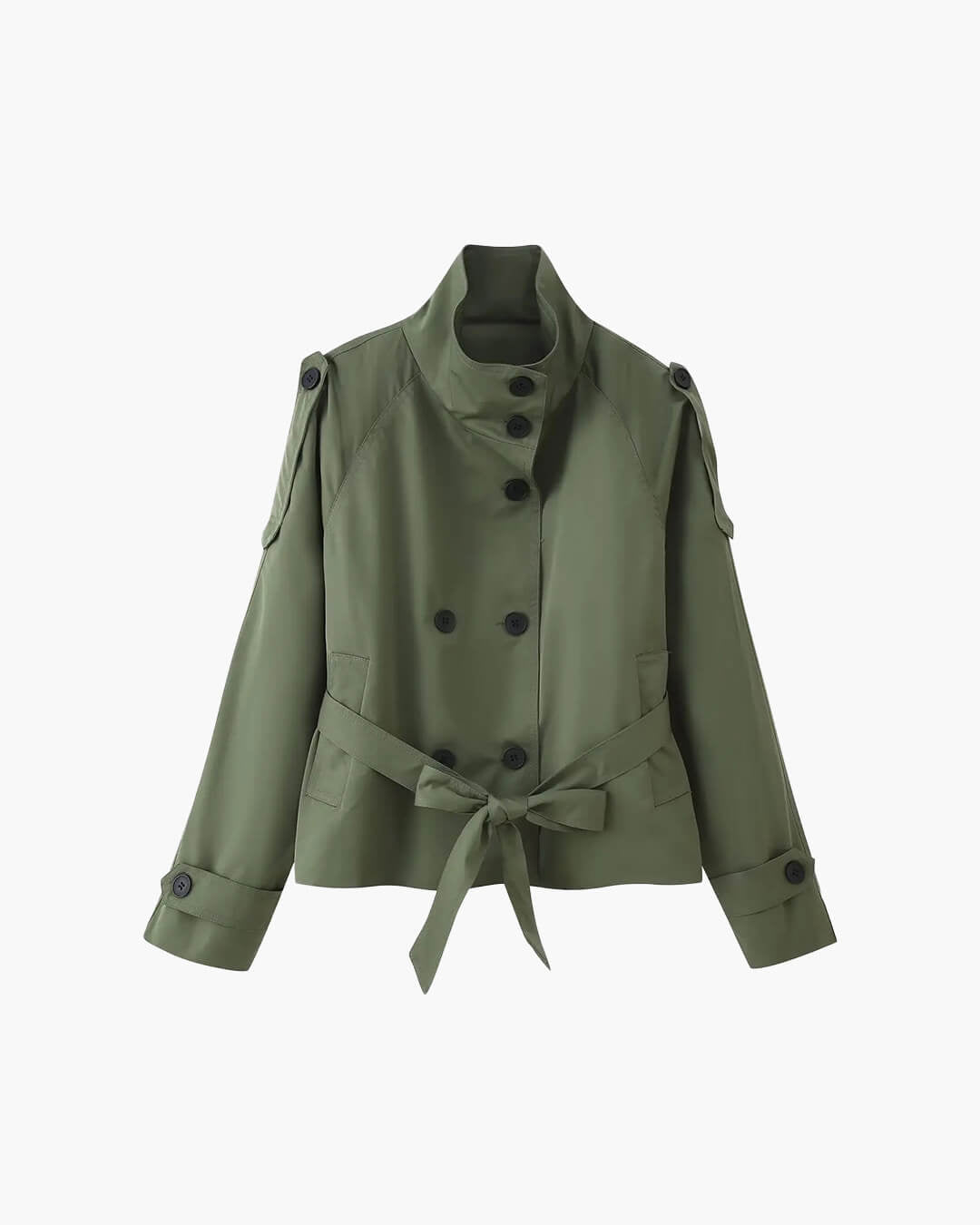 SOKYND Mara Stand Collar Crop Trenchcoat Coats & JacketsJJ1774219786664357677BlackM