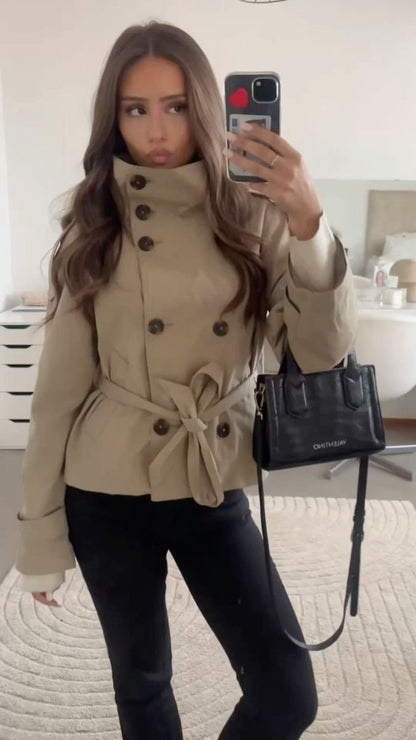 SOKYND Mara Stand Collar Crop Trenchcoat Coats & JacketsUj1774219786663952938IvoryS