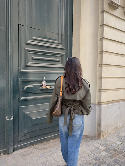 SOKYND Mara Stand Collar Crop Trenchcoat Coats & Jacketsvl1774219786664773707OliveL