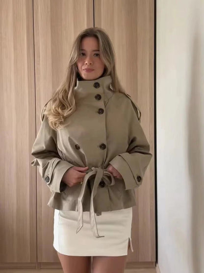 SOKYND Mara Stand Collar Crop Trenchcoat Coats & JacketsSO1774219786663370370TrenchM