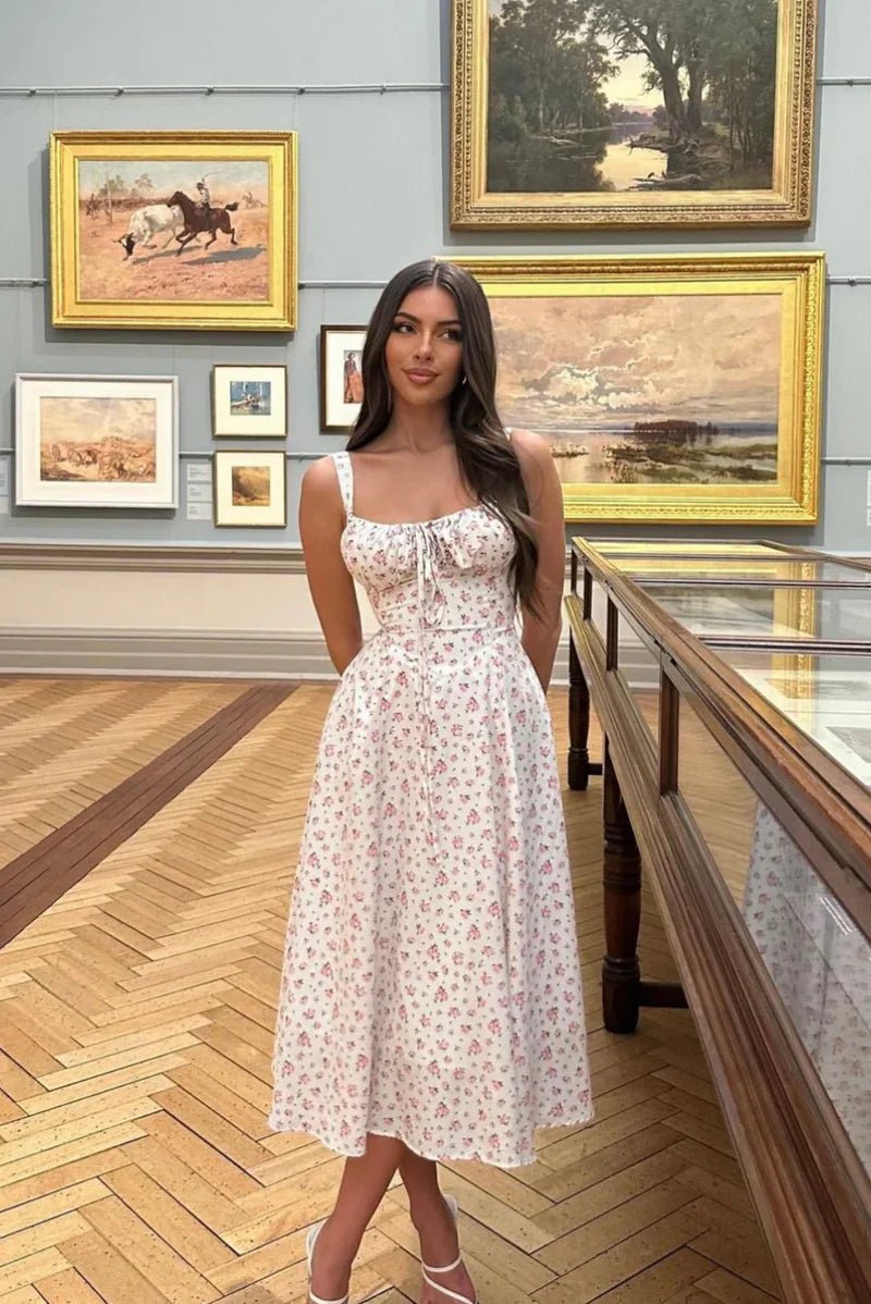 SOKYND Martha Floral Print Corset Midi Dress DressesWhiteS