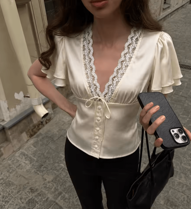 SOKYND Maya Satin Button-Up Blouse TopsSOKYND-116951-DEF-OS-18391BeigeXS