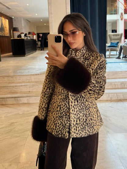 SOKYND Melissa Contrast Cuff Faux Fur Jacket JacketBeigeXS