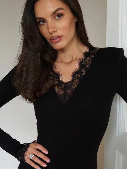 SOKYND Mila Lace Trim Long Sleeve Mini Dress DressSOKYND-157463-BLA-S-76183BlackS