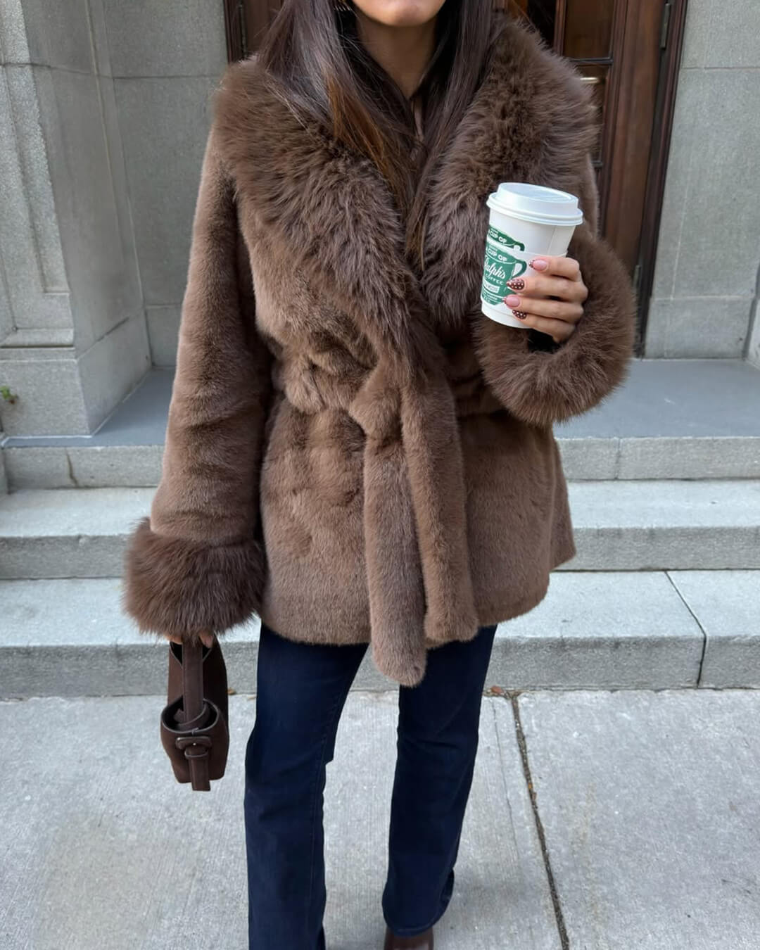 SOKYND Miriam Faux Fur Trim Coat CoatSOKYND-365143-BRO-S-57239BrownS