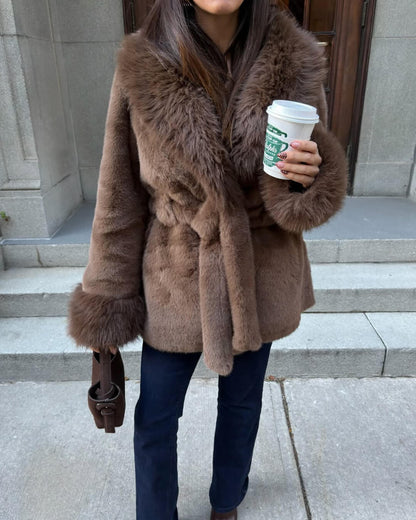 SOKYND Miriam Faux Fur Trim Coat CoatSOKYND-365143-BRO-S-57239BrownS