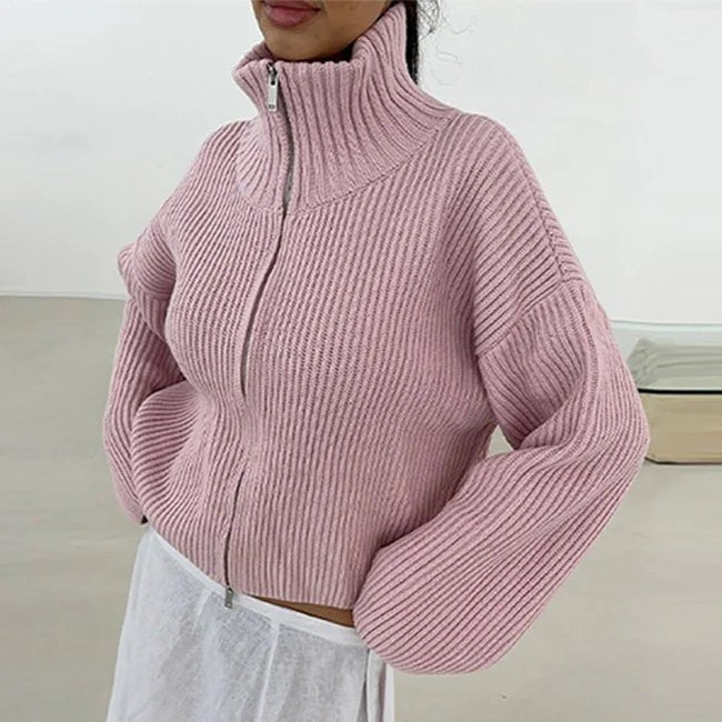 SOKYND Monica High Neck Zip-Up Cardigan CardiganSOKYND-538647-PIN-S-73847PinkS