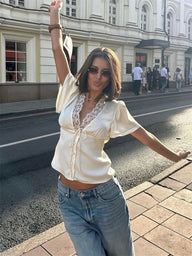 Myrna Satin Lace Blouse