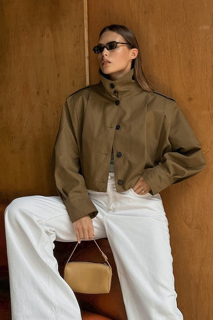 SOKYND Nadia Cropped Pleated Utility Jacket JacketSOKYND-054871-KHA-S-38359KhakiS
