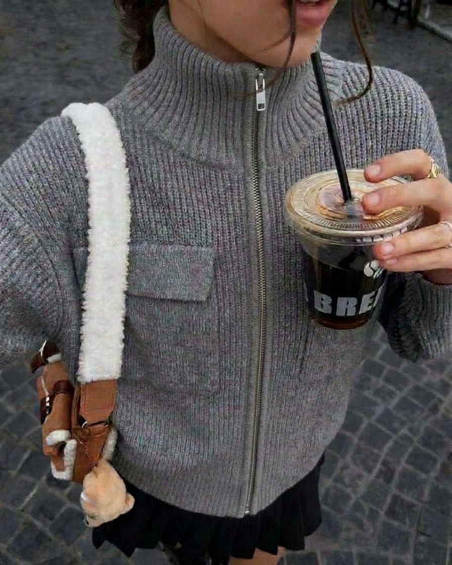 SOKYND Nadia Funnel Neck Zip Up Sweater SweaterSOKYND-609431-GRE-M-34615GreyM