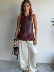 Nicole Faux Leather Fringe Halter Top