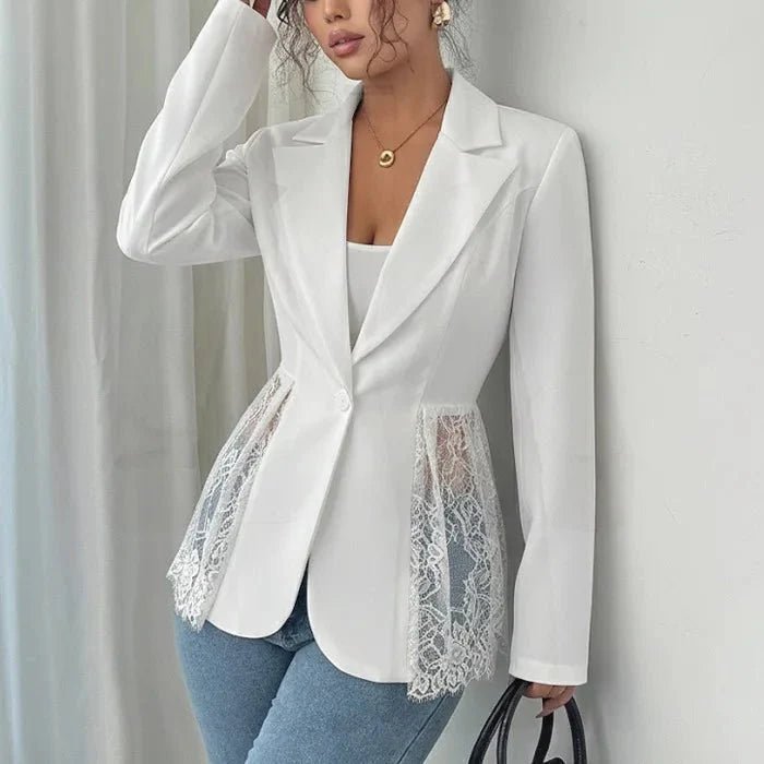 SOKYND Nicole Lace Panel Tailored Blazer Coats & JacketsWhiteS
